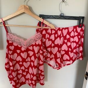 Heart Print Red and Pink Sleepwear Set